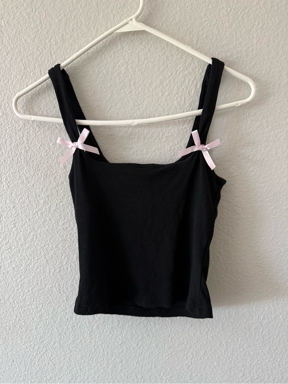 Edikted Black Ribbed Tank with Pink Bow Straps